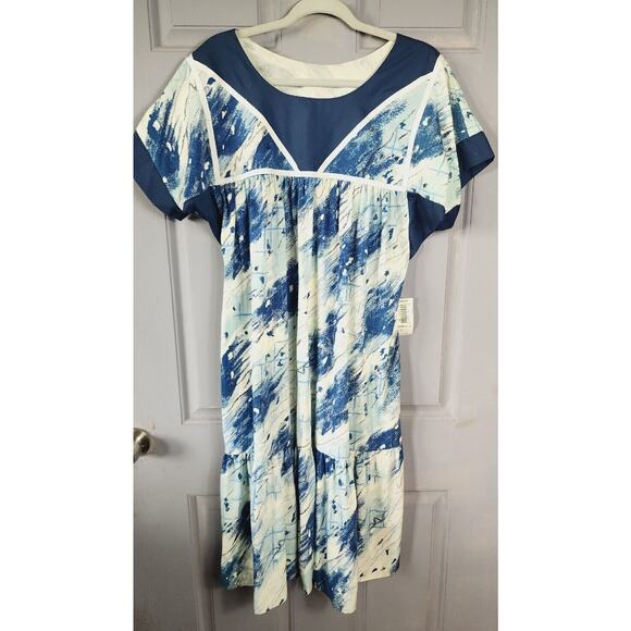 VTG 80s Good Times Hawaii MuuMuu Caftan Maxi Dress Blue White Abstract Large NOS - Picture 11 of 11